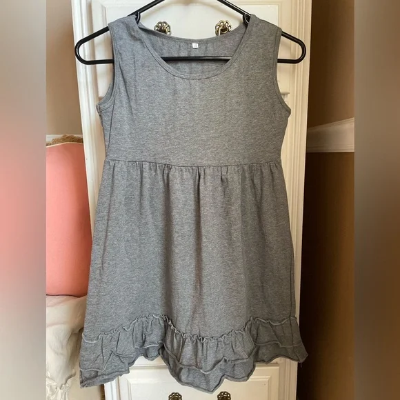 Gray Sleeveless Knit Ruffle Dress - Picture 1 of 4
